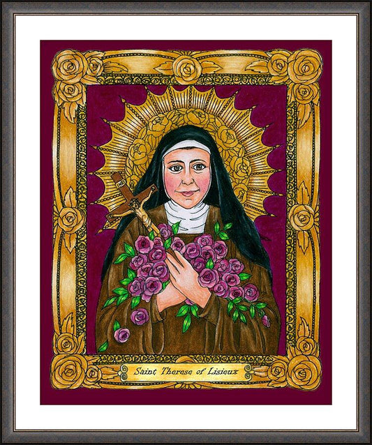 Wall Frame Espresso, Matted - St. Thérèse of Lisieux by Brenda Nippert - Trinity Stores