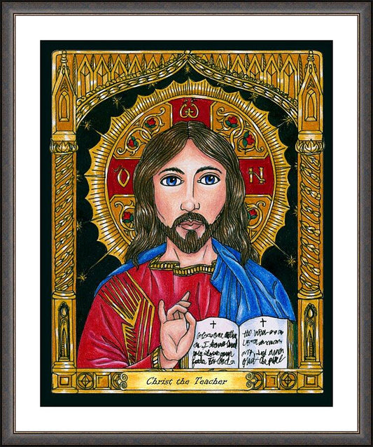 Wall Frame Espresso, Matted - Christ the Teacher by Brenda Nippert - Trinity Stores