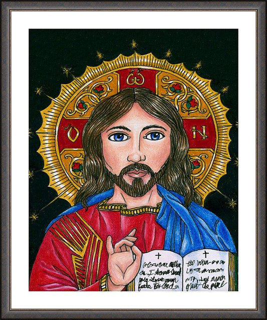 Wall Frame Espresso, Matted - Christ the Teacher by Brenda Nippert - Trinity Stores
