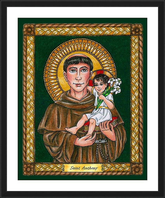 Wall Frame Black, Matted - St. Anthony of Padua by Brenda Nippert - Trinity Stores