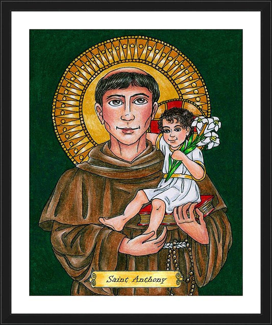 Wall Frame Black, Matted - St. Anthony of Padua by Brenda Nippert - Trinity Stores