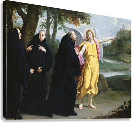 Canvas Print - St. Benedict of Nursia - Angel Pointing to Monastery of Mont Cassino by Museum Art - Trinity Stores