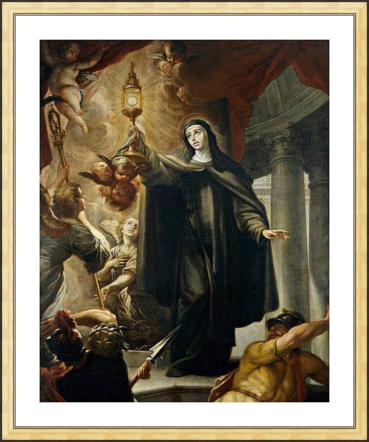 Wall Frame Gold, Matted - St. Clare of Assisi Driving Away Infidels with Eucharist by Museum Art - Trinity Stores
