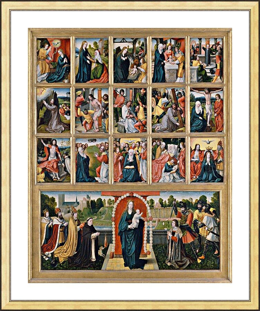 Wall Frame Gold, Matted - Fifteen Mysteries and Mary of the Rosary by Museum Art - Trinity Stores