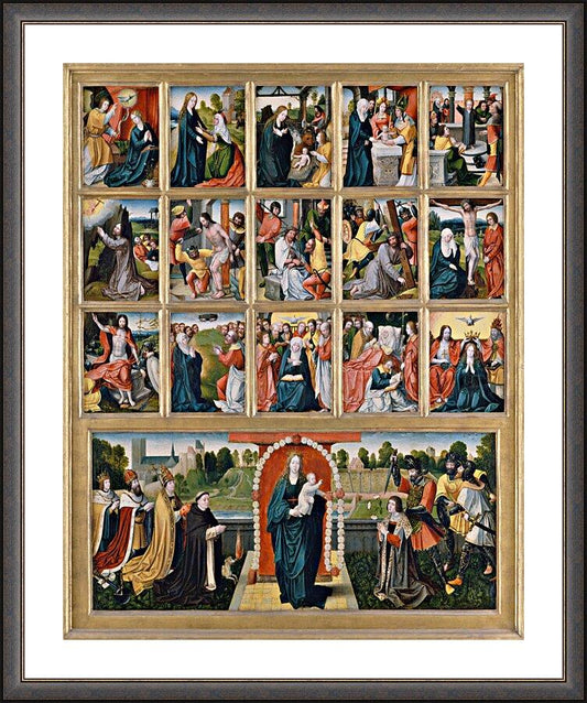 Wall Frame Espresso, Matted - Fifteen Mysteries and Mary of the Rosary by Museum Art - Trinity Stores