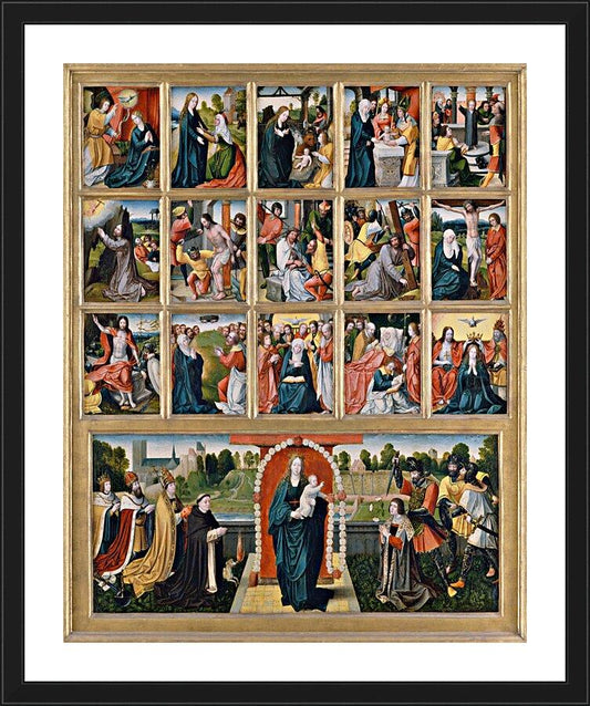 Wall Frame Black, Matted - Fifteen Mysteries and Mary of the Rosary by Museum Art - Trinity Stores