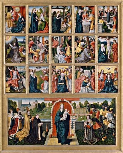 Wall Frame Gold, Matted - Fifteen Mysteries and Mary of the Rosary by Museum Art - Trinity Stores
