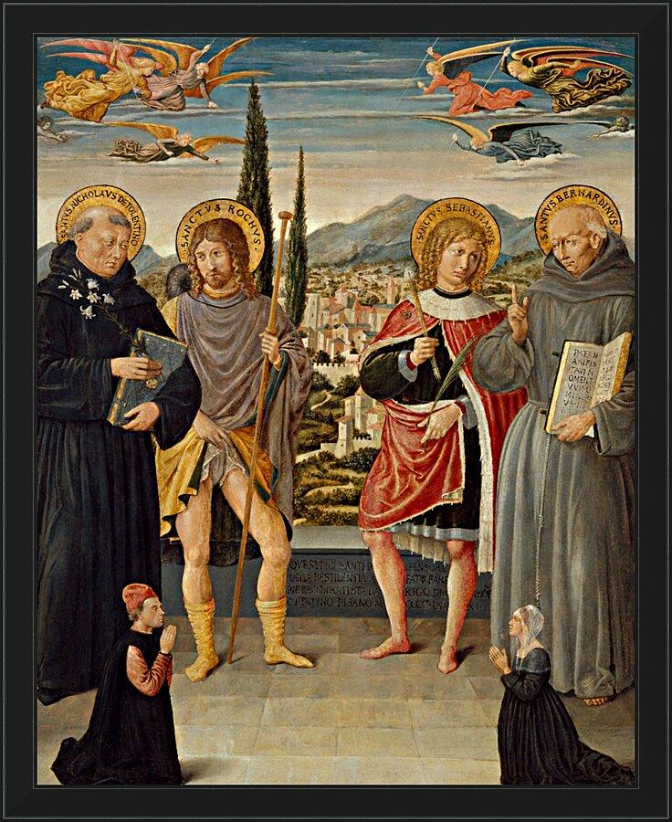 Wall Frame Black - Sts. Nicholas of Tolentino, Roch, Sebastian, Bernardino of Siena, with Kneeling Donors by Museum Art - Trinity Stores