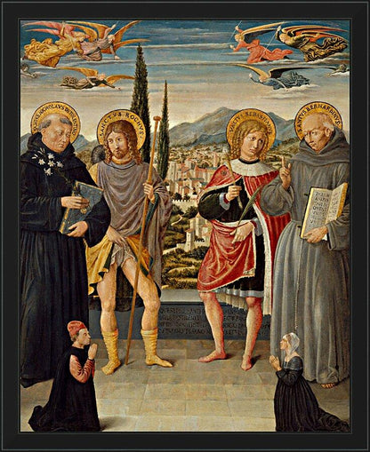 Wall Frame Black - Sts. Nicholas of Tolentino, Roch, Sebastian, Bernardino of Siena, with Kneeling Donors by Museum Art - Trinity Stores