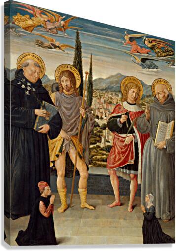 Canvas Print - Sts. Nicholas of Tolentino, Roch, Sebastian, Bernardino of Siena, with Kneeling Donors by Museum Art - Trinity Stores