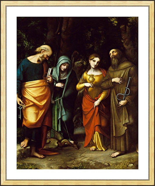 Wall Frame Gold, Matted - Sts. Peter, Martha, Mary Magdalen, and Leonard by Museum Art - Trinity Stores