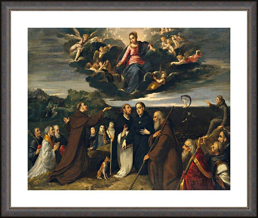 Wall Frame Espresso, Matted - Mary Adored by Saints by Museum Art - Trinity Stores