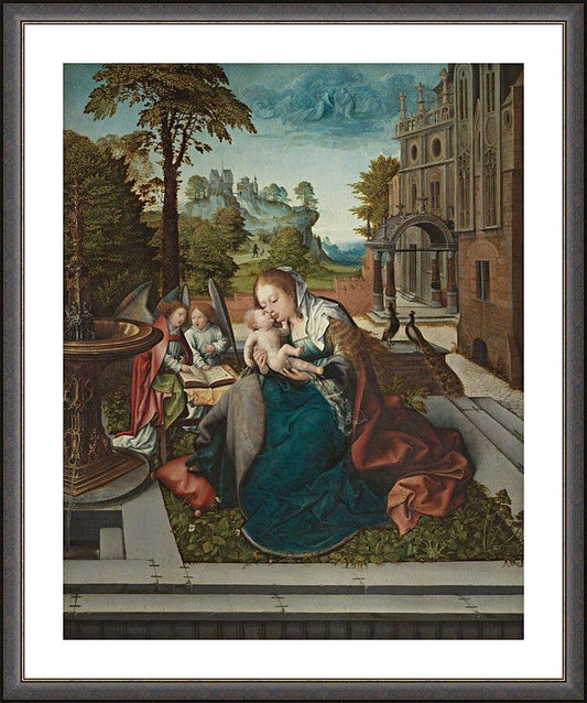 Wall Frame Espresso, Matted - Mary and Child with Angels by Museum Art - Trinity Stores