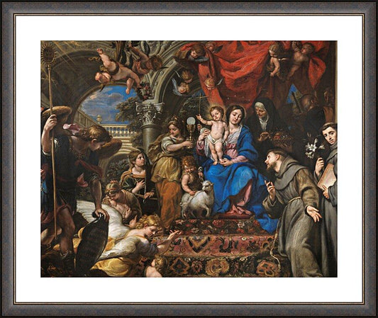 Wall Frame Espresso, Matted - Mary and Child Between Theological Virtues and Saints by Museum Art - Trinity Stores