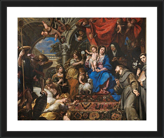Wall Frame Black, Matted - Mary and Child Between Theological Virtues and Saints by Museum Art - Trinity Stores