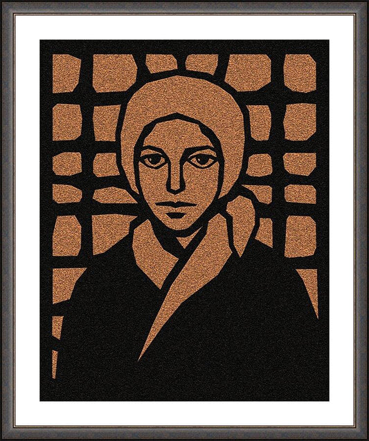 Wall Frame Espresso, Matted - St. Bernadette of Lourdes - Brown Glass by Dan Paulos - Trinity Stores