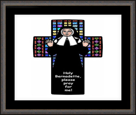 Wall Frame Espresso, Matted - St. Bernadette of Lourdes - Cross by Dan Paulos - Trinity Stores