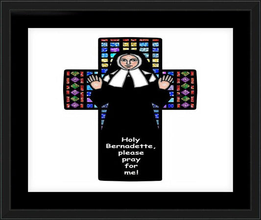Wall Frame Black, Matted - St. Bernadette of Lourdes - Cross by Dan Paulos - Trinity Stores