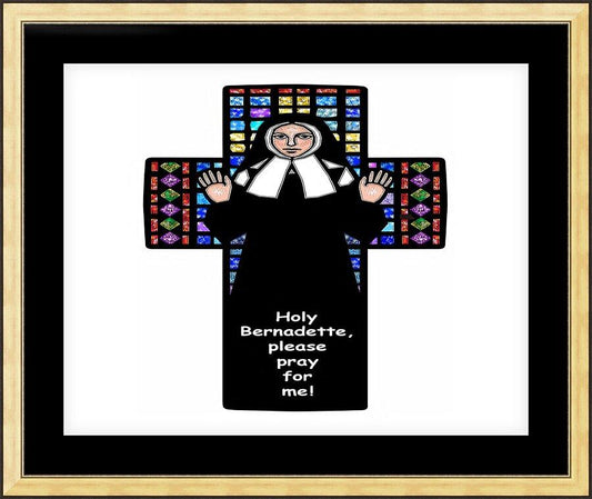 Wall Frame Gold, Matted - St. Bernadette of Lourdes - Cross by Dan Paulos - Trinity Stores