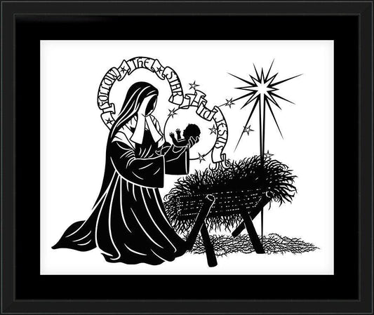 Wall Frame Black, Matted - St. Bernadette of Lourdes - Manger by Dan Paulos - Trinity Stores