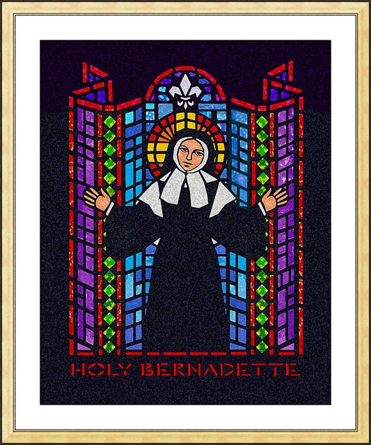 Wall Frame Gold, Matted - St. Bernadette of Lourdes - Window by Dan Paulos - Trinity Stores