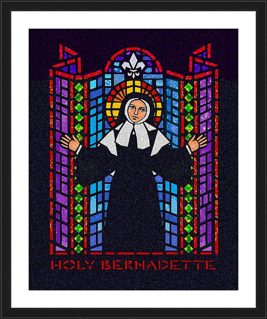 Wall Frame Black, Matted - St. Bernadette of Lourdes - Window by D. Paulos