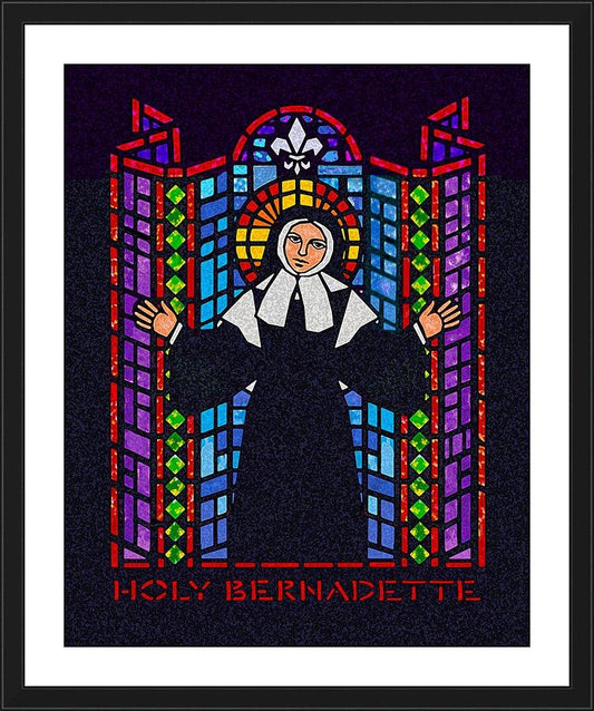 Wall Frame Black, Matted - St. Bernadette of Lourdes - Window by Dan Paulos - Trinity Stores