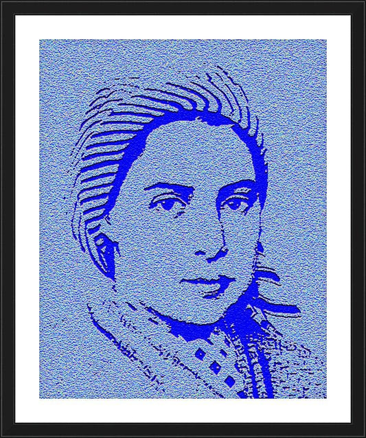 Wall Frame Black, Matted - St. Bernadette of Lourdes - In Blue by Dan Paulos - Trinity Stores