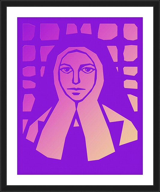 Wall Frame Black, Matted - St. Bernadette of Lourdes - Purple Glass by Dan Paulos - Trinity Stores