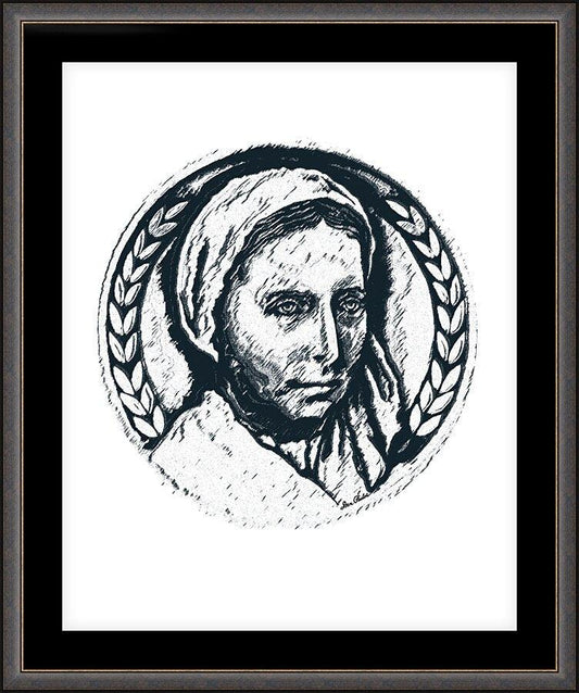 Wall Frame Espresso, Matted - St. Bernadette of Lourdes - Pen and Ink by Dan Paulos - Trinity Stores