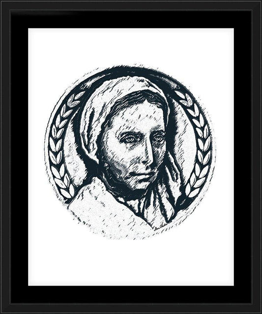 Wall Frame Black, Matted - St. Bernadette of Lourdes - Pen and Ink by Dan Paulos - Trinity Stores