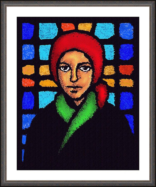 Wall Frame Espresso, Matted - St. Bernadette of Lourdes - Stained Glass by D. Paulos