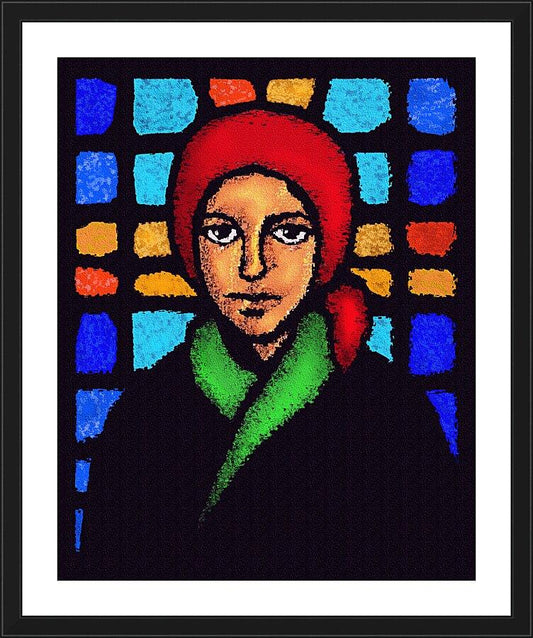 Wall Frame Black, Matted - St. Bernadette of Lourdes - Stained Glass by Dan Paulos - Trinity Stores