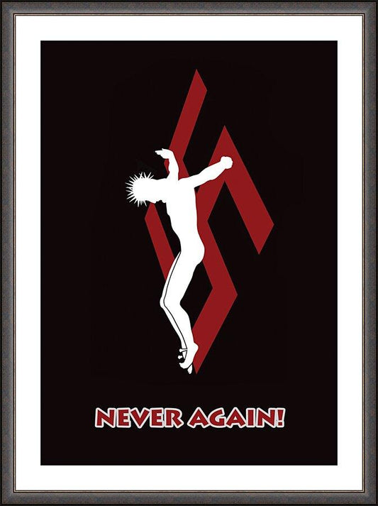 Wall Frame Espresso, Matted - Crucifix - Never Again by Dan Paulos - Trinity Stores