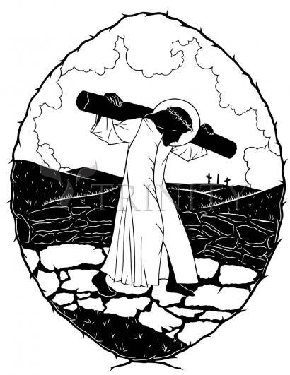 Wall Frame Black, Matted - Carrying of the Cross - background view by Dan Paulos - Trinity Stores