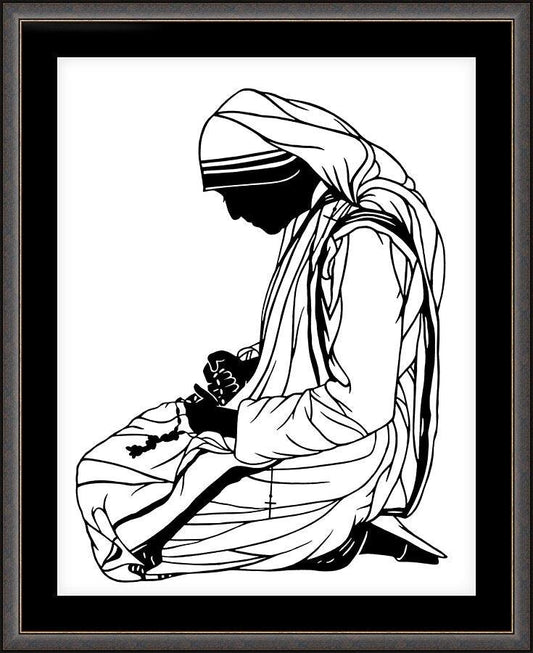 Wall Frame Espresso, Matted - St. Teresa of Calcutta - Kneeling by Dan Paulos - Trinity Stores