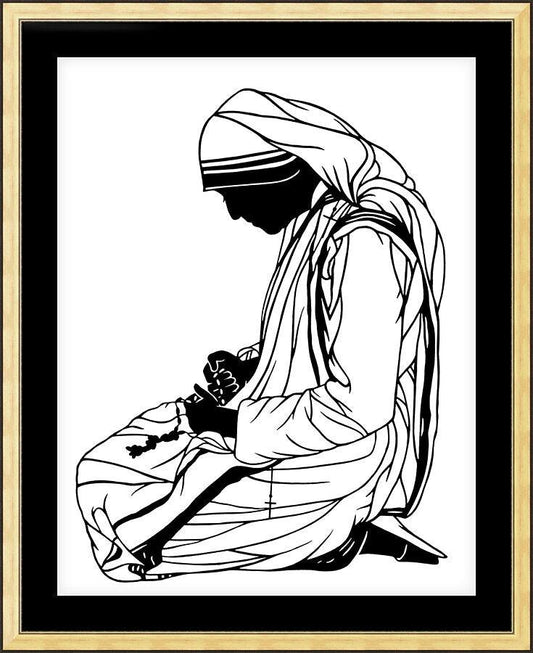 Wall Frame Gold, Matted - St. Teresa of Calcutta - Kneeling by Dan Paulos - Trinity Stores
