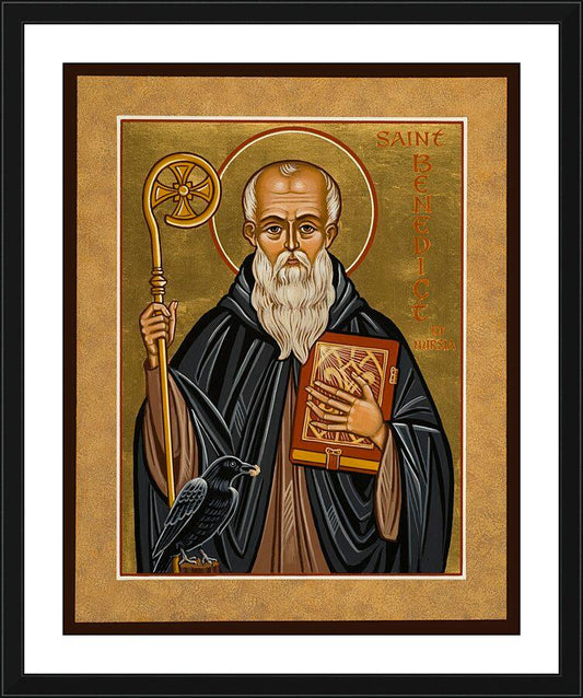 Wall Frame Black, Matted - St. Benedict of Nursia by Joan Cole - Trinity Stores
