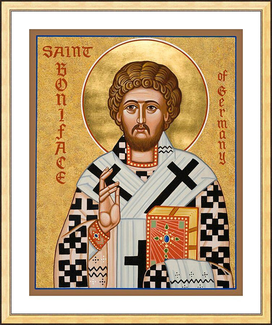 Wall Frame Gold, Matted - St. Boniface of Germany by Joan Cole - Trinity Stores