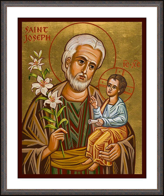 Wall Frame Espresso, Matted - St. Joseph and Child Jesus by Joan Cole - Trinity Stores
