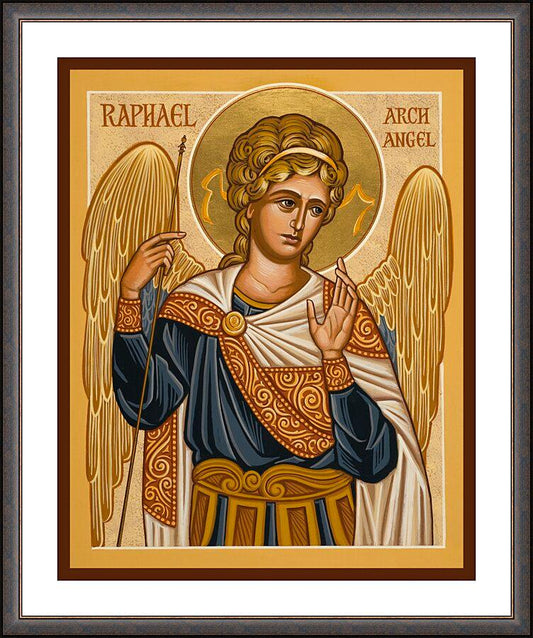 Wall Frame Espresso, Matted - St. Raphael Archangel by Joan Cole - Trinity Stores