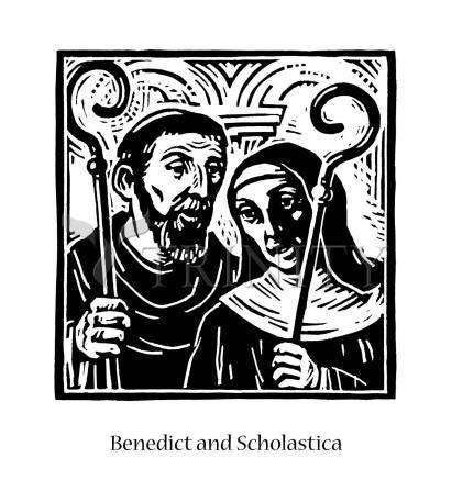 Wall Frame Espresso, Matted - Sts. Benedict and Scholastica by Julie Lonneman - Trinity Stores