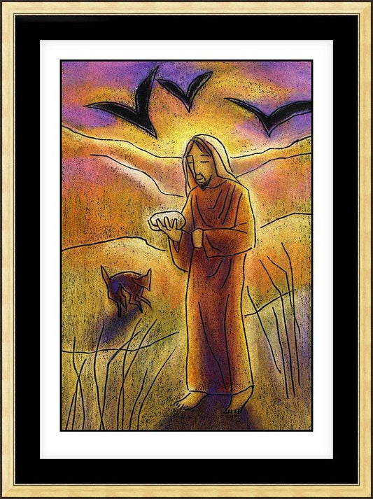 Wall Frame Gold, Matted - Christ in the Desert by J. Lonneman