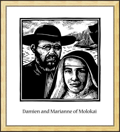 Wall Frame Gold - Sts. Damien and Marianne of Molokai by Julie Lonneman - Trinity Stores