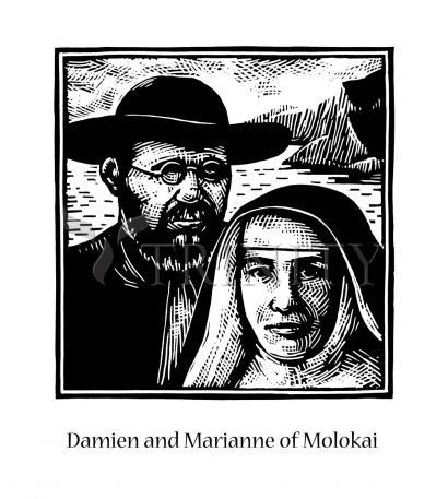 Wall Frame Gold, Matted - Sts. Damien and Marianne of Molokai by Julie Lonneman - Trinity Stores