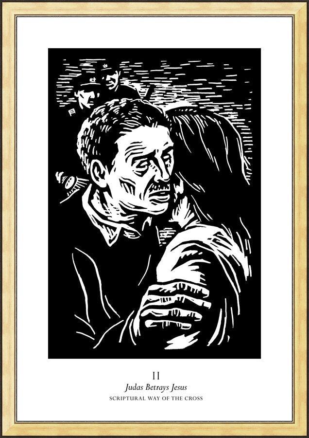 Wall Frame Gold - Scriptural Stations of the Cross 02 - Judas Betrays Jesus by Julie Lonneman - Trinity Stores