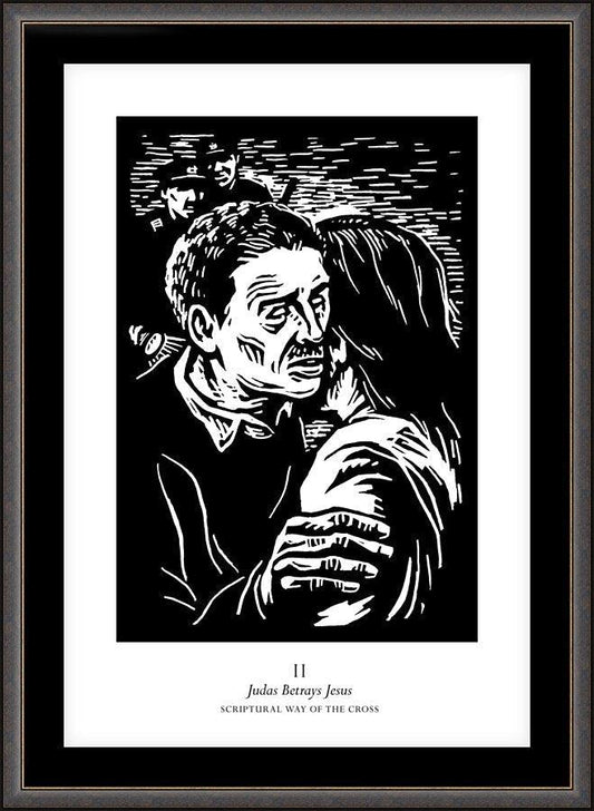 Wall Frame Espresso, Matted - Scriptural Stations of the Cross 02 - Judas Betrays Jesus by Julie Lonneman - Trinity Stores