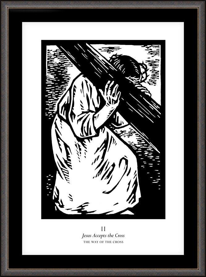 Wall Frame Espresso, Matted - Traditional Stations of the Cross 02 - Jesus Accepts the Cross by Julie Lonneman - Trinity Stores