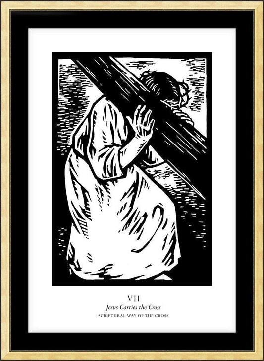 Wall Frame Gold, Matted - Scriptural Stations of the Cross 07 - Jesus Carries the Cross by Julie Lonneman - Trinity Stores