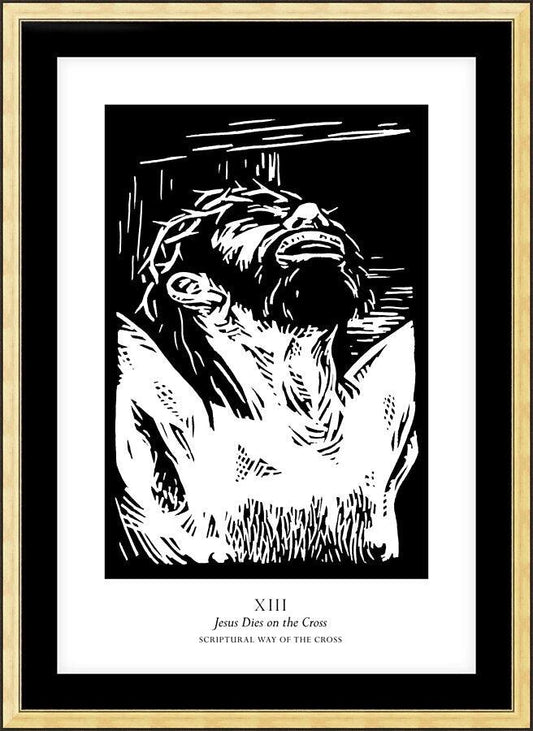 Wall Frame Gold, Matted - Scriptural Stations of the Cross 13 - Jesus Dies on the Cross by Julie Lonneman - Trinity Stores